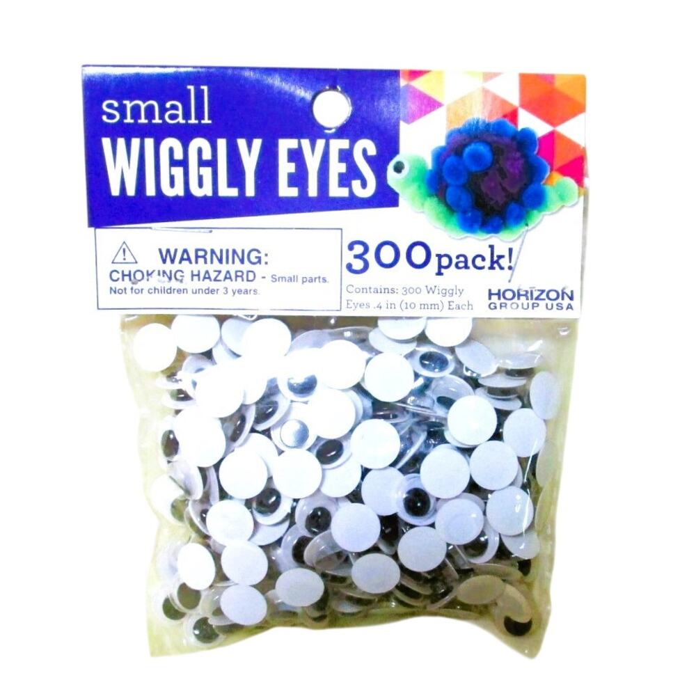 Horizon Wiggly Eyes 300 Pack 10mm Black & White Plastic Craft Eyes Dollmaking